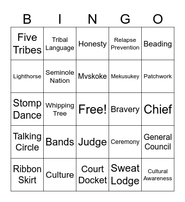 Culture in Tribal Courts Bingo Card