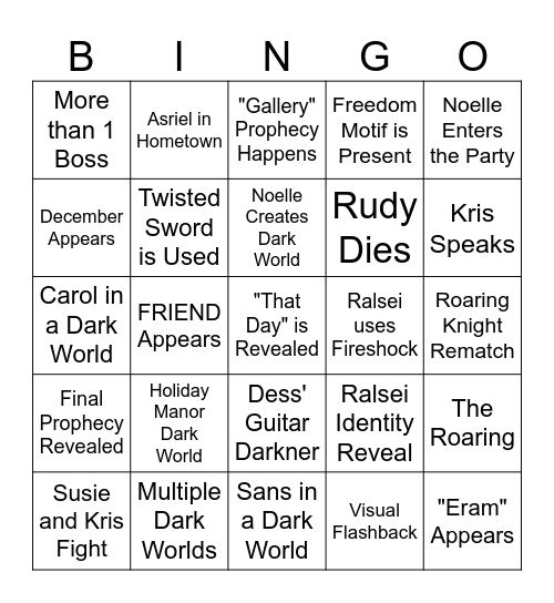 Deltarune Ch.6 Bingo Card