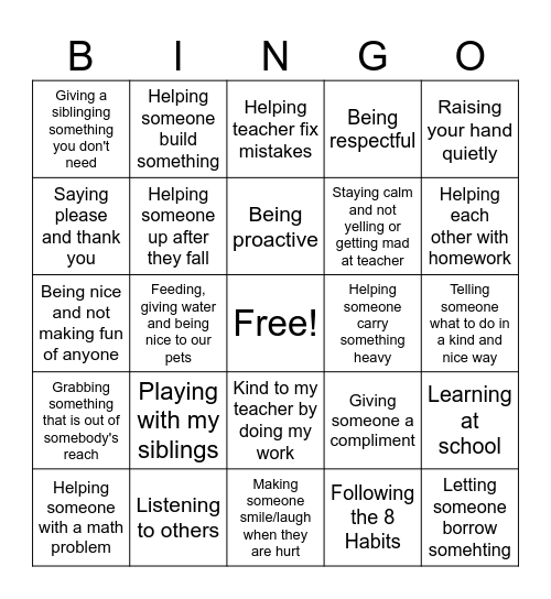 KINDNESS BINGO! Bingo Card