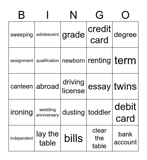 Life Vision Intermediate Introduction Unit 0.1-0.4 Vocabulary Bingo Card