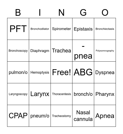 MedTerm: Respiratory Bingo Card