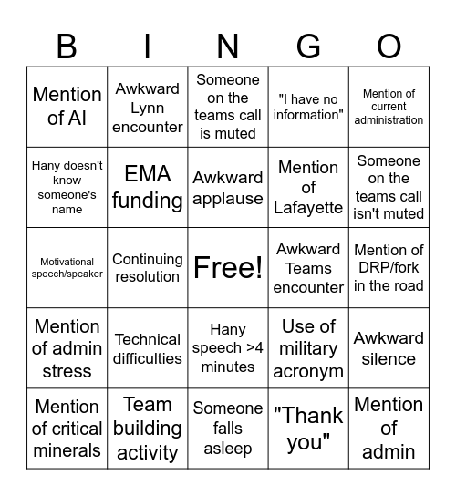 EAP bingo Card