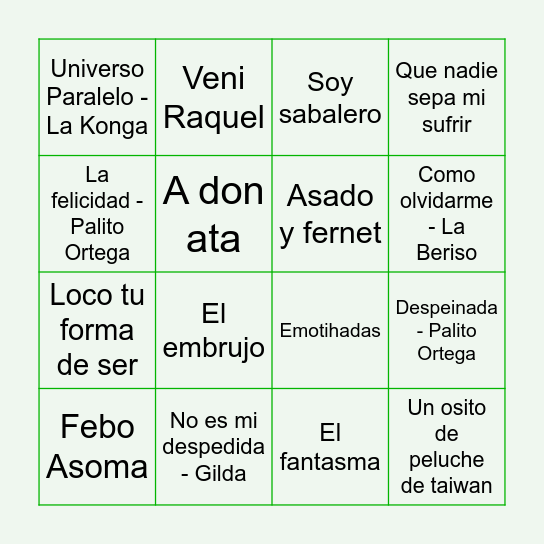 LOS 40 DE SILVI :) Bingo Card