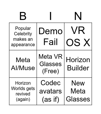 Meta Connect 26 Bingo Card