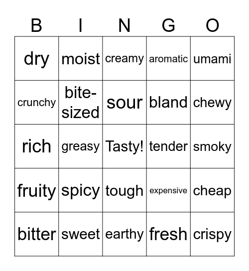 Food BINGO Card