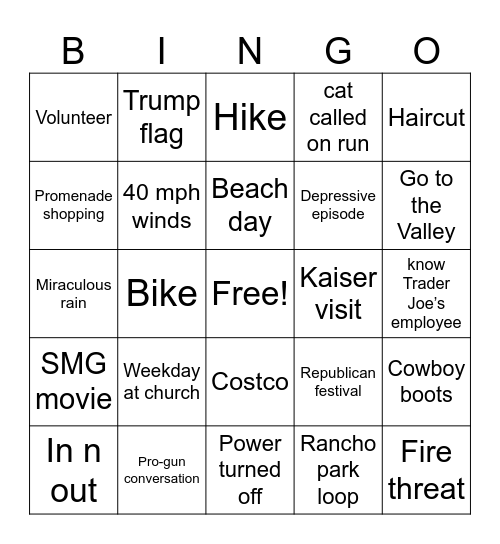 Simi Valley Bingo Card