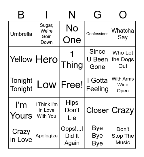 2000's Bingo Card