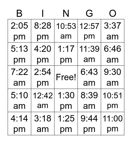 ¿Qué hora es? Bingo Card
