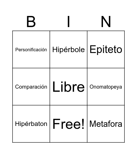 Figuras Literarias 7° Molina Bingo Card