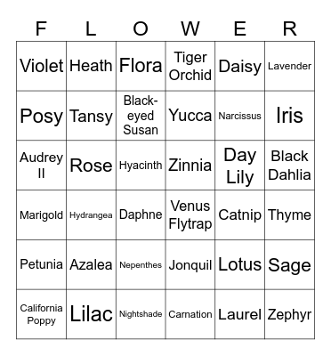 Flowers Bingo Card