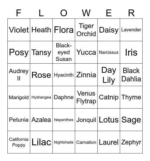 Flowers Bingo Card