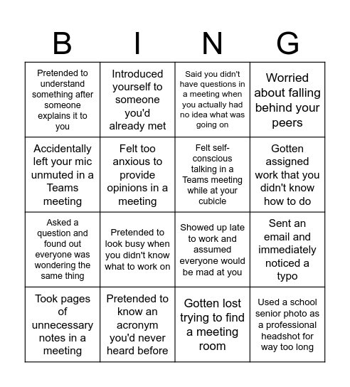 Workplace Bingo Card
