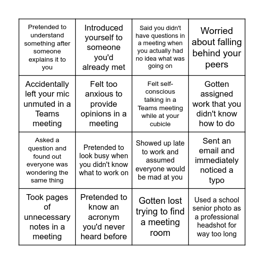 Workplace Bingo Card