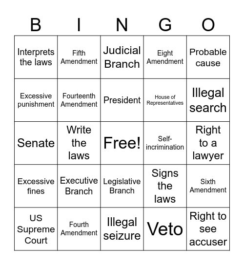 Constitutional Law Bingo Card