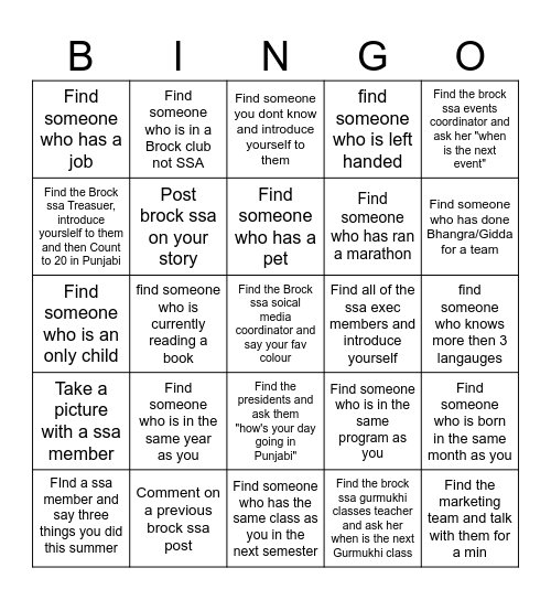 BROCK SSA BINGO Card