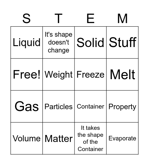 Matter Bingo Card