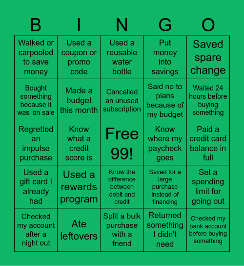 Broke-ish Bingo Card