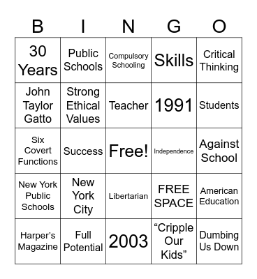 Introduction to "Against School" Bingo Card