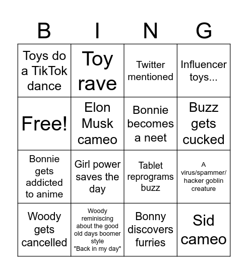 Toy story 5 bingo Card
