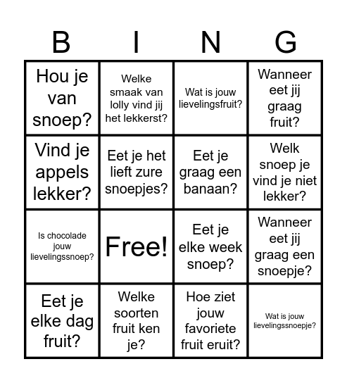 Open en gesloten vragen Bingo Card