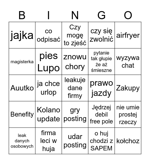 Sadrej Bingo Card