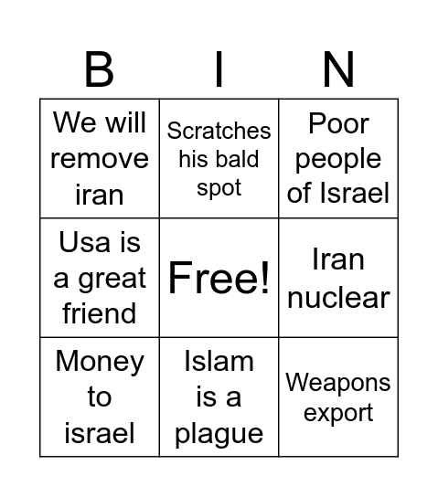 Netanyahu Bingo Card