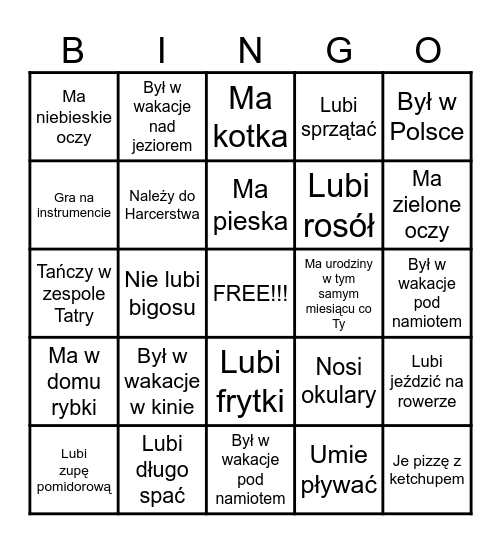 BINGO ZAPOZNAWCZE Bingo Card