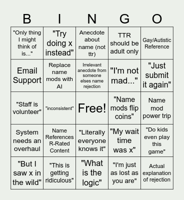 "My Name got Rejected" TTRD Post Bingo Card