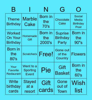 Birthday Celebration Bingo Card