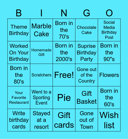 Birthday Celebration Bingo Card