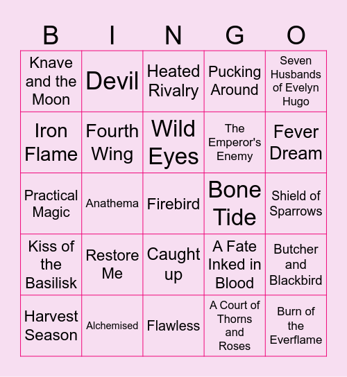 Romance Book Bingo Card