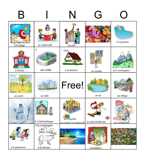 Les Endroits et Les Saisons Bingo Card