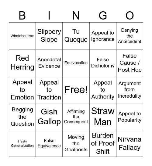 Loodle's Logical Fallacy Bingo Card