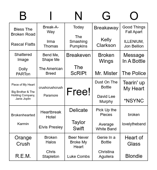 Fragile Bingo Card