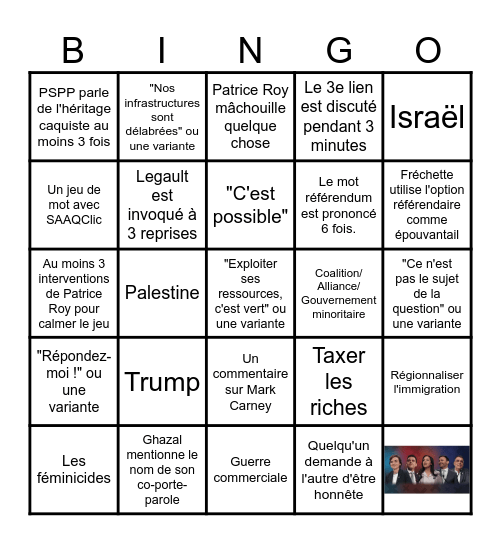 Débat du 23 septembre 2026 Bingo Card