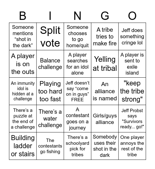 Survivor 51 Premiere Bingo Card