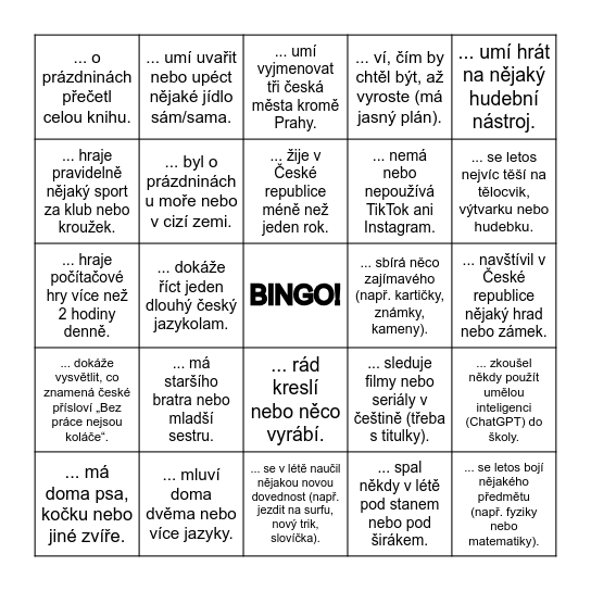 Najdi někoho, kdo... Bingo Card