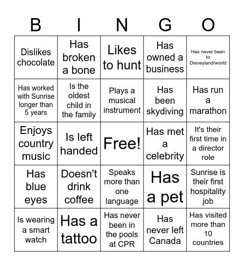 Human Bingo! Corporate Edition Bingo Card