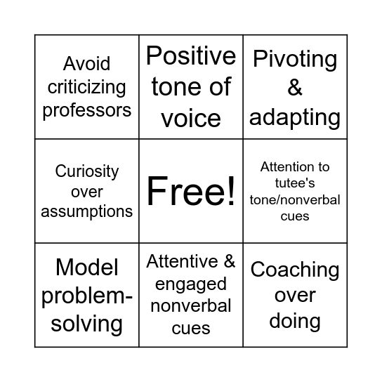 Tutoring Best Practices Bingo Card