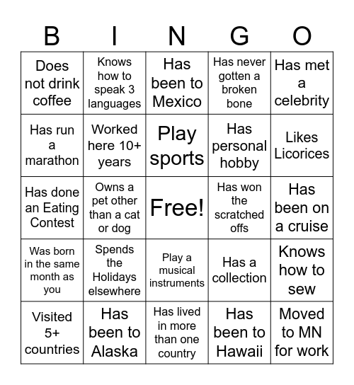 Get to Know ALCN team members Bingo Card