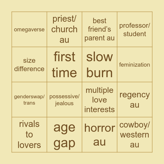 Eli’s Fic Trope Bingo Card