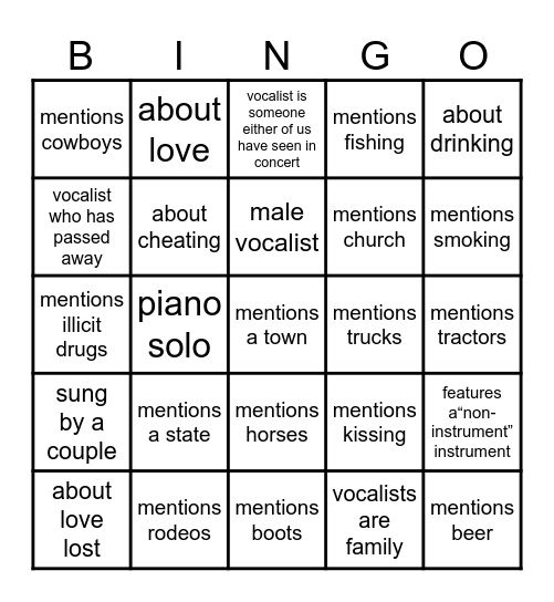 COUNTRY MUSIC Bingo Card