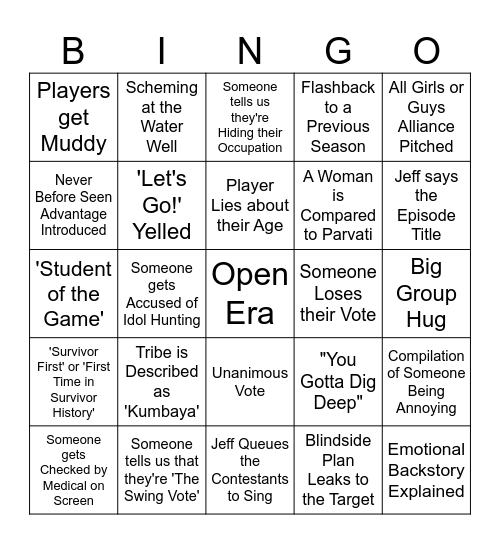 Survivor 51 Episode 1 Bingo Card