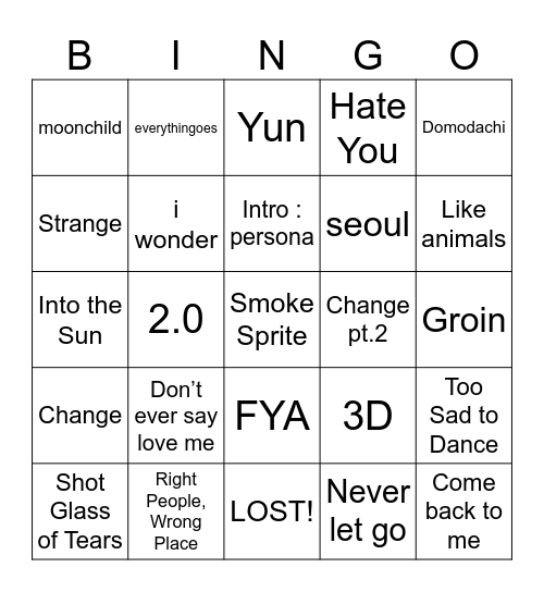 Sugiball26 Bingo Card
