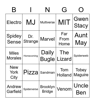 Blazer Bingo: Spiderman Edition Bingo Card