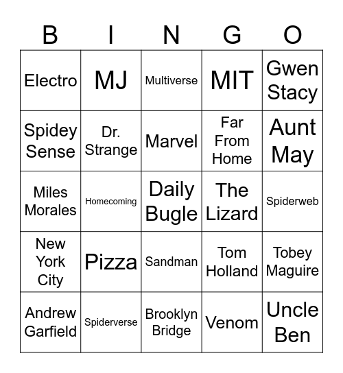 Blazer Bingo: Spiderman Edition Bingo Card