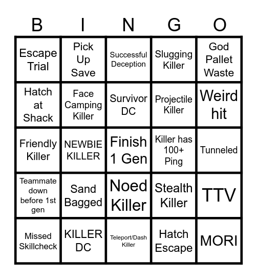 DBD BINGO Card
