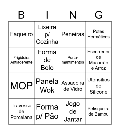 Bingo dos Presentes Bingo Card