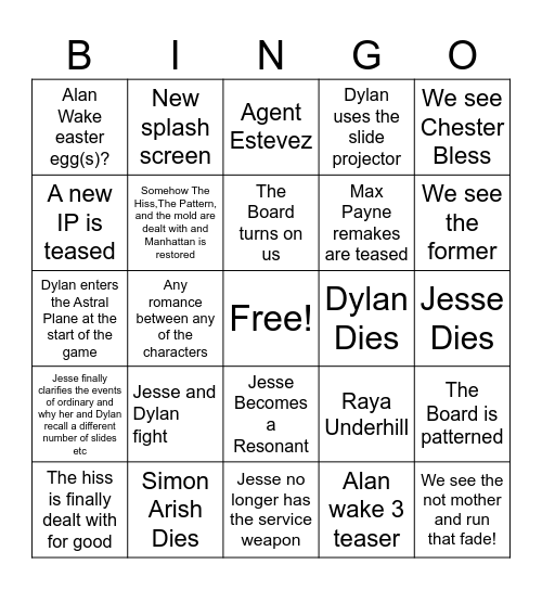 Control: Resonant Bingo Card