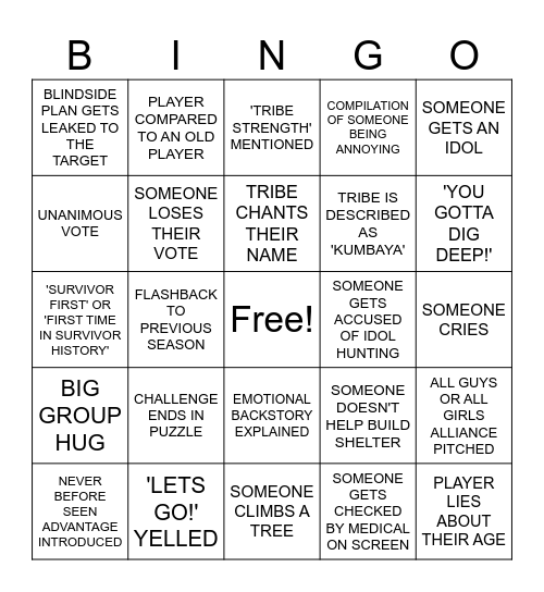 SURVIVOR BINGO Card